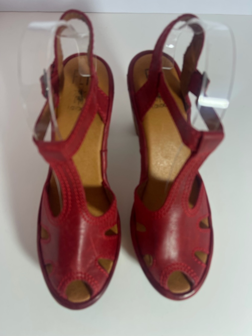 Fly London Red T-Strap Open-Toe Wooden Block Heel Platform Sandals size 9 - Picture 4 of 11